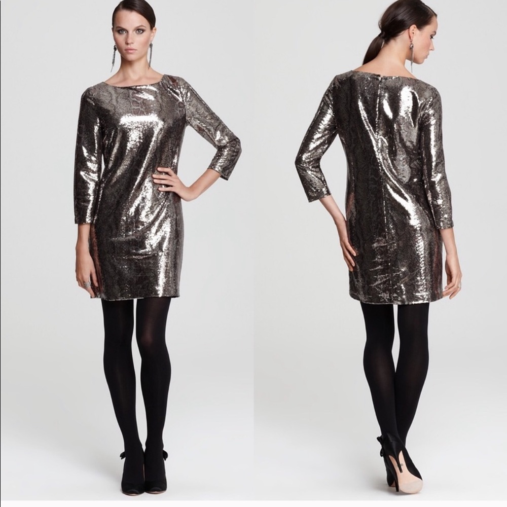 Tahari Golden Snakeskin Sequined Dress